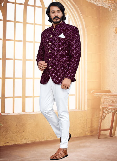 Purple Colour Outluk Vol 92 New Designer Party Wear Velvet Jodhpuri Suit Collection 92002